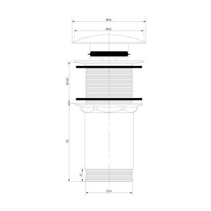OMNIRES A716BL - Izlietnes noteka CLICK-CLACK d. 6,6 cm daļēji matēts melna