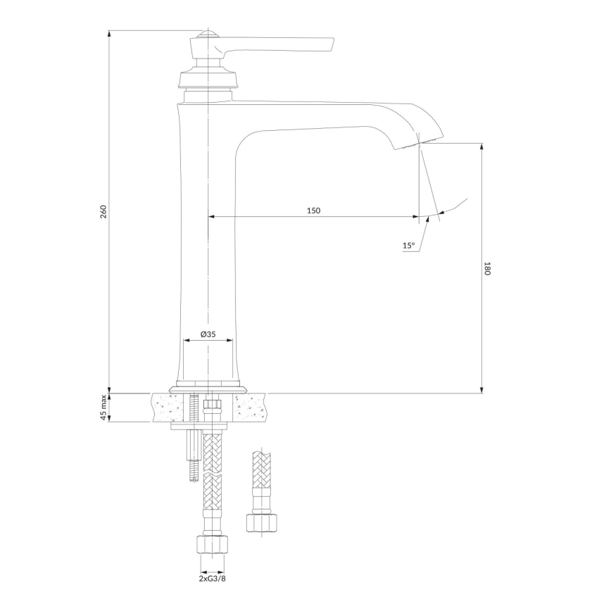 OMNIRES AM5212CR - Izlietnes krāns ARMANCE 26 cm spīdīgi hromēts