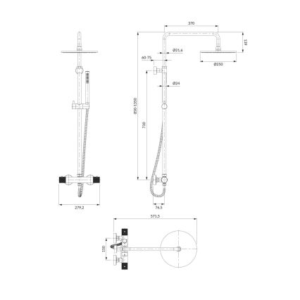 OMNIRES CT8044CR - Dušas komplekts ar termoregulācijas krānu CONTOUR spīdīgi hromēts