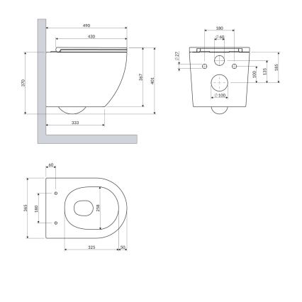 OMNIRES OTTAWASPXMWBM - Sienas montējams WC ar SoftClose tualetes sēdekli OTTAWA, keramika / matēta balta