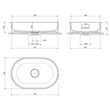OMNIRES OVOUNBM - Uz virsmas uzstādāma izlietne OVO 55x36 cm, dolomīts/matēta balta