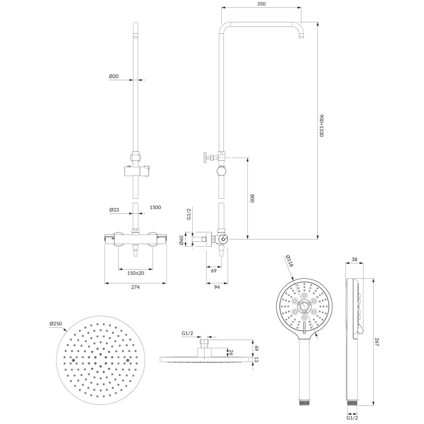 OMNIRES SYSY10/N/6CR - Dušas komplekts ar termoregulācijas krānu Y spīdīgi hromēts