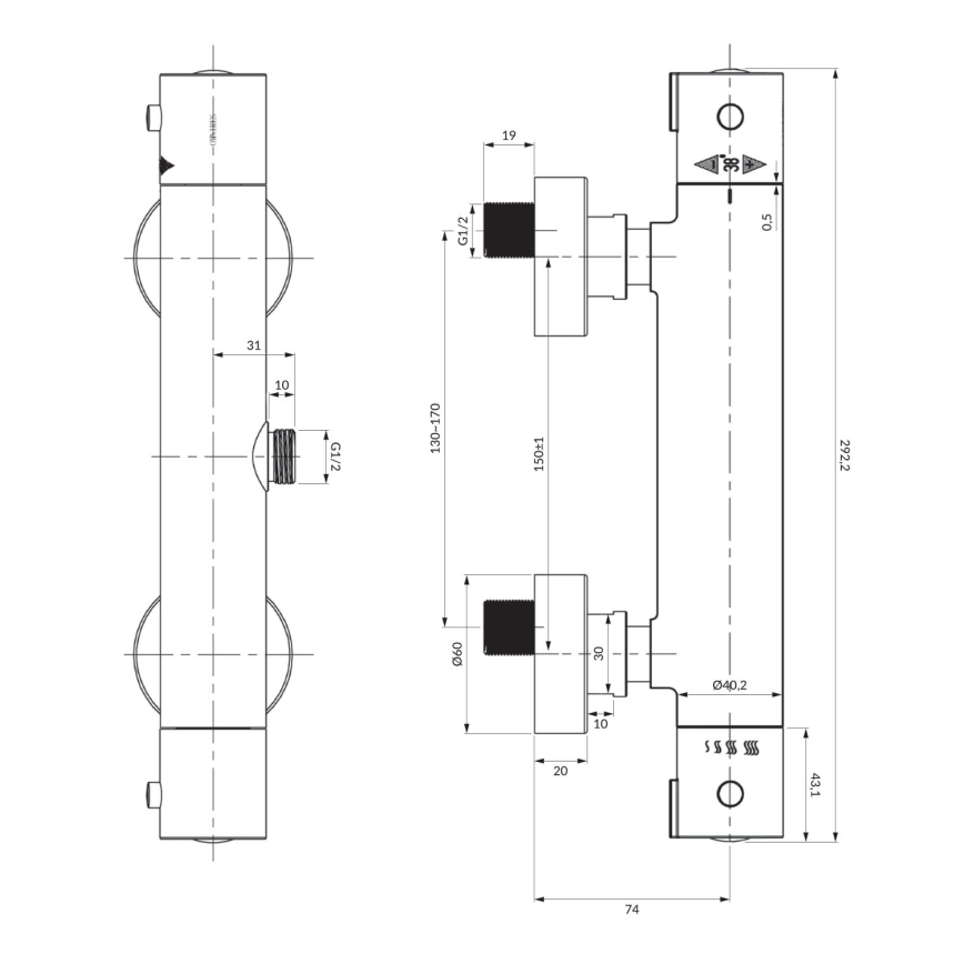 OMNIRES Y1246XCR - Termostata dušas krāns Y spīdīgi hromēts