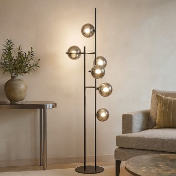 Ondaluce - Grīdas lampa JEWEL 6xE14/10W/230V 166 cm melna/dūmaina melna
