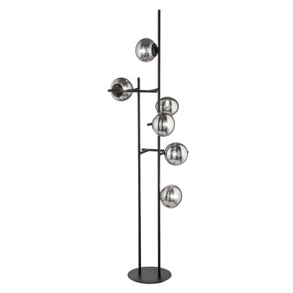 Ondaluce - Grīdas lampa JEWEL 6xE14/10W/230V 166 cm melna/dūmaina melna