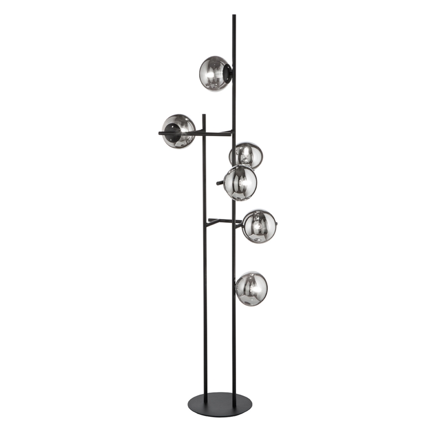 Ondaluce - Grīdas lampa JEWEL 6xE14/10W/230V 166 cm melna/dūmaina melna