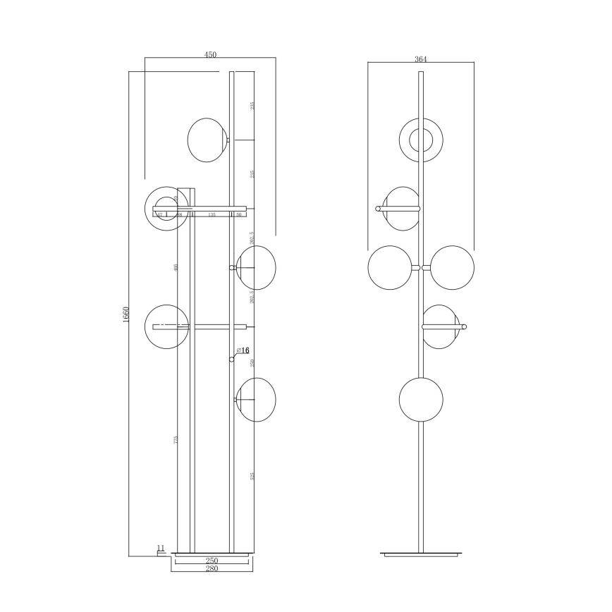 Ondaluce - Grīdas lampa JEWEL 6xE14/10W/230V 166 cm melna/dūmaina melna