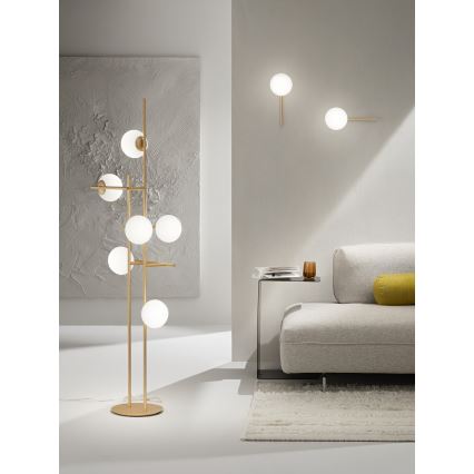 Ondaluce - Grīdas lampa JEWEL 6xE14/10W/230V 166 cm zelta/balta
