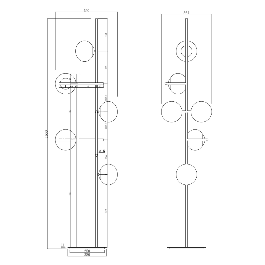 Ondaluce - Grīdas lampa JEWEL 6xE14/10W/230V 166 cm zelta/balta