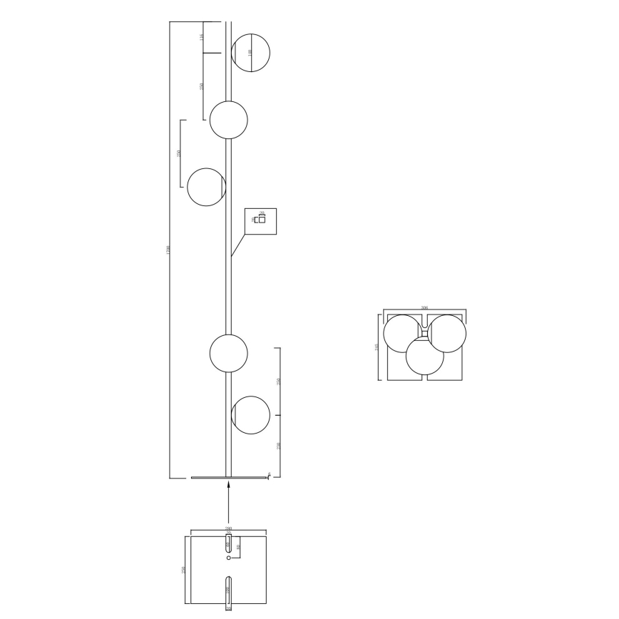 Ondaluce - Grīdas lampa MONILE 5xE14/10W/230V 170 cm melna/dūmakaina melna