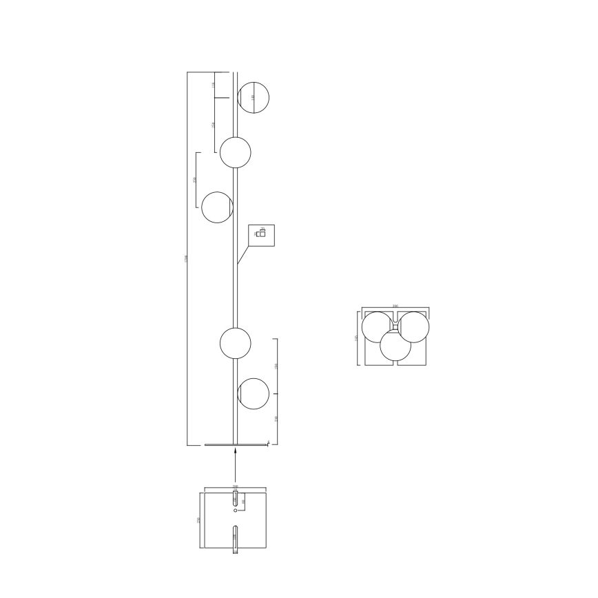 Ondaluce - Grīdas lampa MONILE 5xE14/10W/230V 170 cm zelta/balta