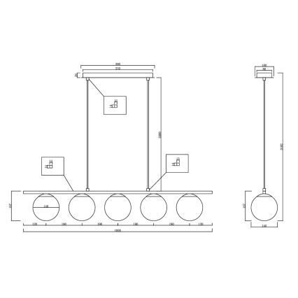 Ondaluce - karājamā lustra MONILE 5xE14/10W/230V zelta/balta