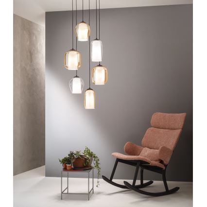 Ondaluce - karājošā lampa uz vada BONNIE 1xE27/15W/230V Ø 15 cm melna/dūmakaini bēša