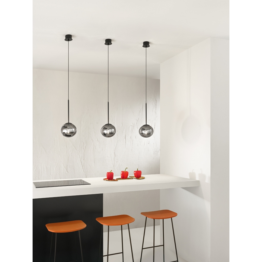 Ondaluce - Karājoša lustra ar kabeli JEWEL 1xE14/10W/230V Ø 17 cm melna/dūmaina melna