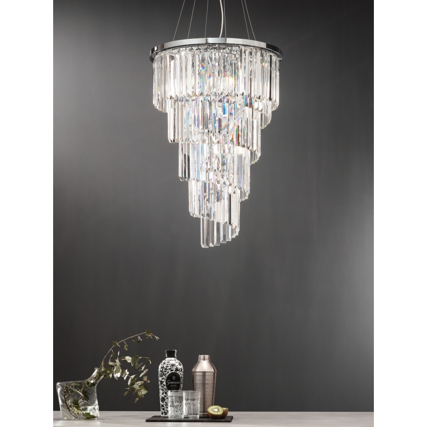 Ondaluce - Kristāla lustra uz kabeļa ALEXANDER 10xE14/10W/230V Ø 50 cm spīdīgs hroms