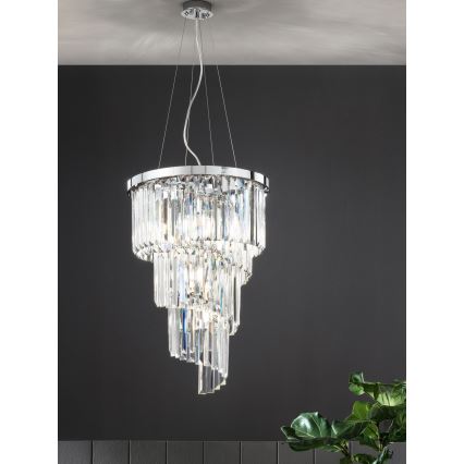 Ondaluce - Kristāla lustra ar vadu ALEXANDER 7xE14/10W/230V Ø 40 cm spīdīgs hroms/caurspīdīgi kristāli