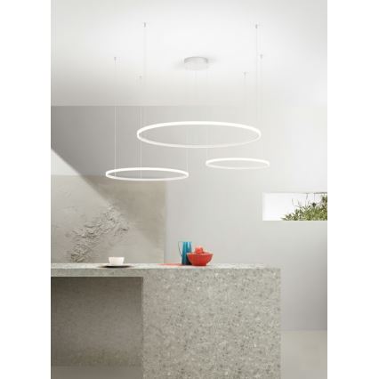 Ondaluce - LED dimmējama piekaramā lustra uz troses SOEL LED/28W/230V + LED/38W + LED/47W 3000/4000K Ø 100/80/60 cm balta