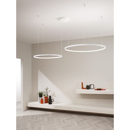 Ondaluce - LED dimmējama lustra uz kabeļa SOEL LED/28W/230V + LED/38W 3000/4000K Ø 80/60 cm balta