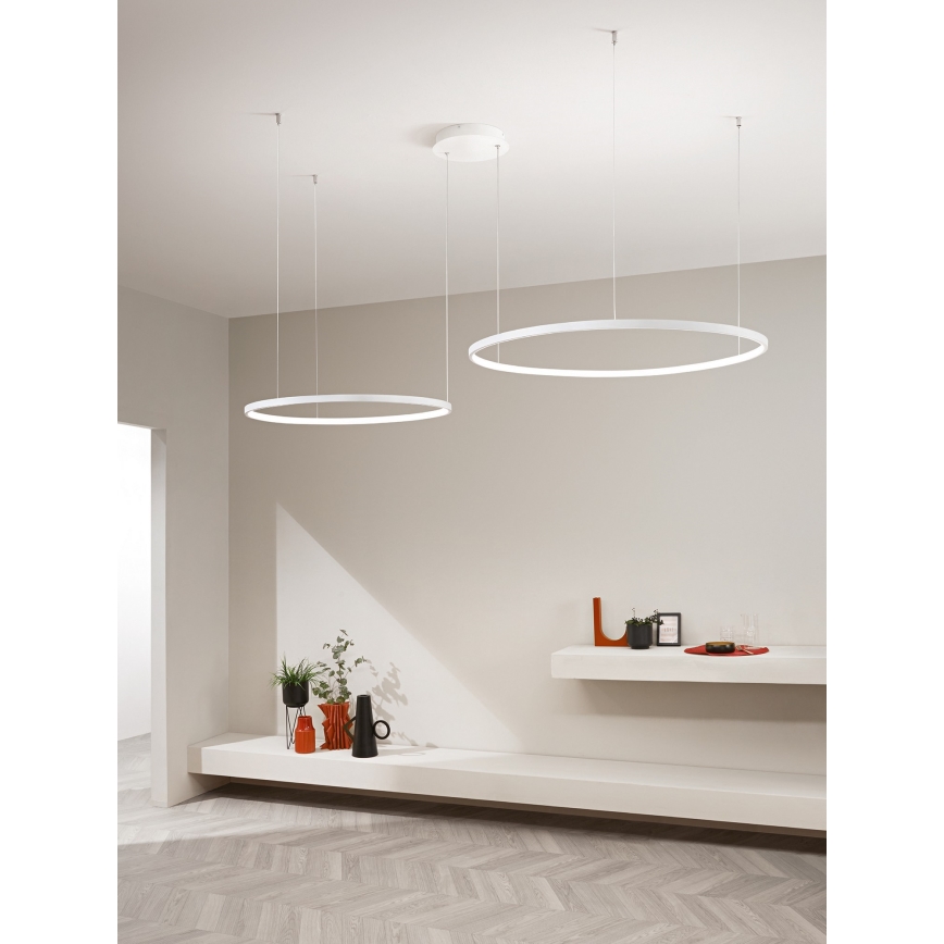 Ondaluce - LED dimmējama lustra uz kabeļa SOEL LED/28W/230V + LED/38W 3000/4000K Ø 80/60 cm balta