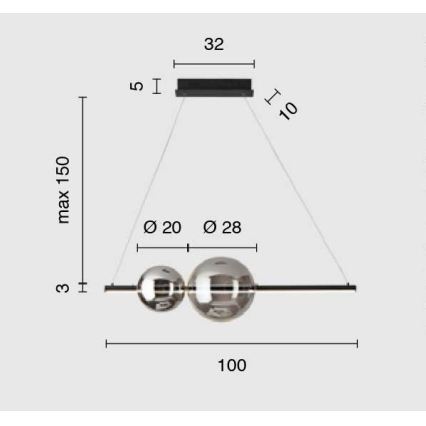 Ondaluce - LED regulējama piekaramā lampa uz kabeļa FUFI LED/40W/230V dūmota melna melna