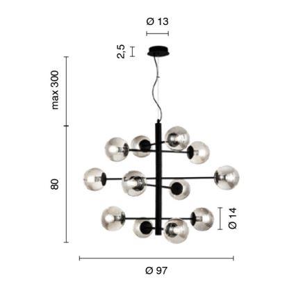 Ondaluce - Lustra uz kabeļa ELISEO 12xE14/10W/230V zelta/dūmaina bēša