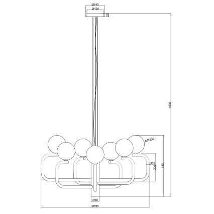 Ondaluce - Lustra uz kabeļa JEPPY 8xG9/7W/230V Ø 78,5 cm zelta/balta