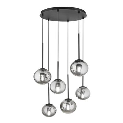 Ondaluce - Lustra uz kabeļa JEWEL 6xE14/10W/230V Ø 55 cm melna/dūmaina melna