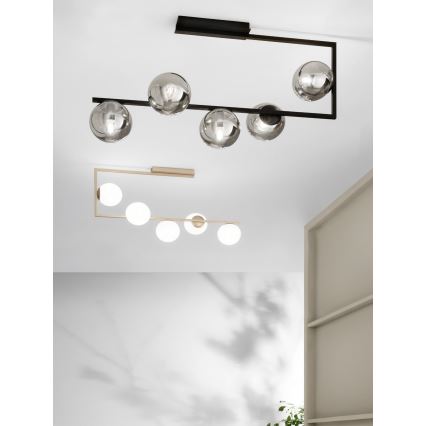 Ondaluce - Lustra uz stieņa MONILE 5xE14/10W/230V melna/dūmakaina melna