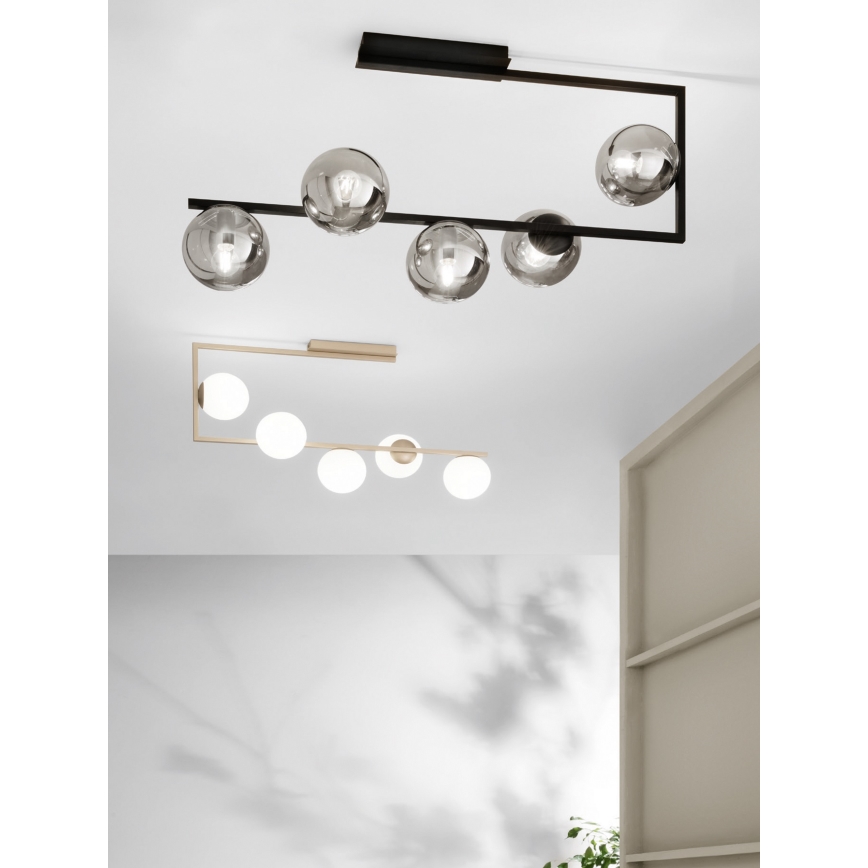 Ondaluce - Lustra uz stieņa MONILE 5xE14/10W/230V melna/dūmakaina melna