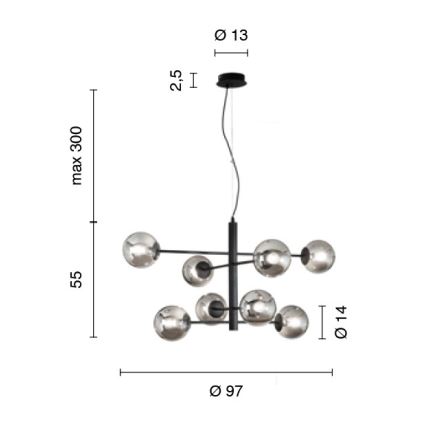 Ondaluce - Lustra uz troses ELISEO 8xE14/10W/230V Ø 97 cm zelta/dūmakaini bēšs