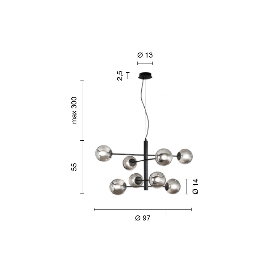 Ondaluce - Lustra uz troses ELISEO 8xE14/10W/230V Ø 97 cm zelta/dūmakaini bēšs