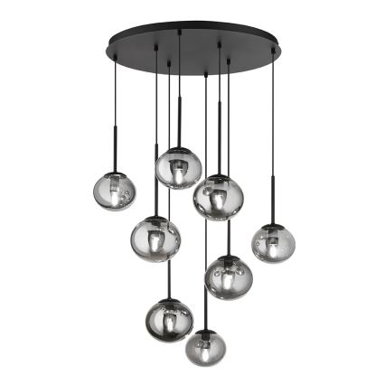 Ondaluce - Lustra uz troses JEWEL 8xE14/10W/230V Ø 70 cm melna/dūmaina melna