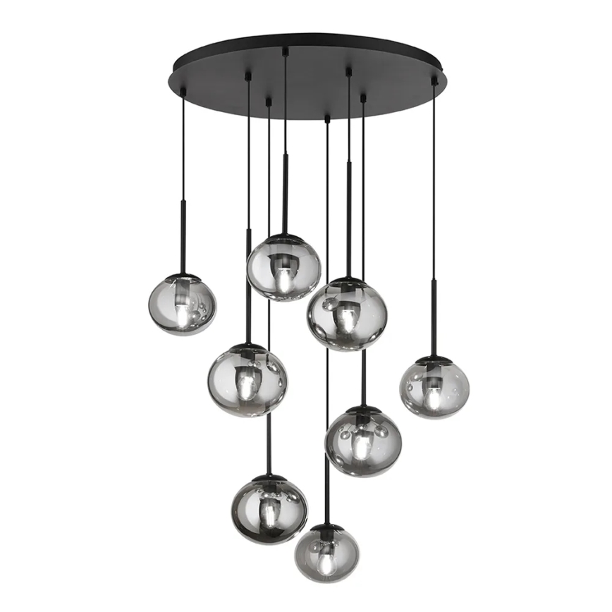 Ondaluce - Lustra uz troses JEWEL 8xE14/10W/230V Ø 70 cm melna/dūmaina melna