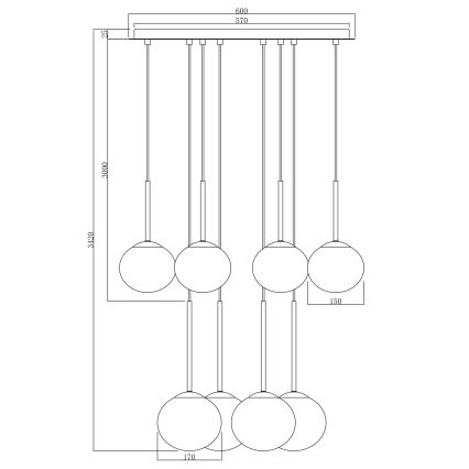 Ondaluce - Lustra uz troses JEWEL 8xE14/10W/230V Ø 70 cm melna/dūmaina melna