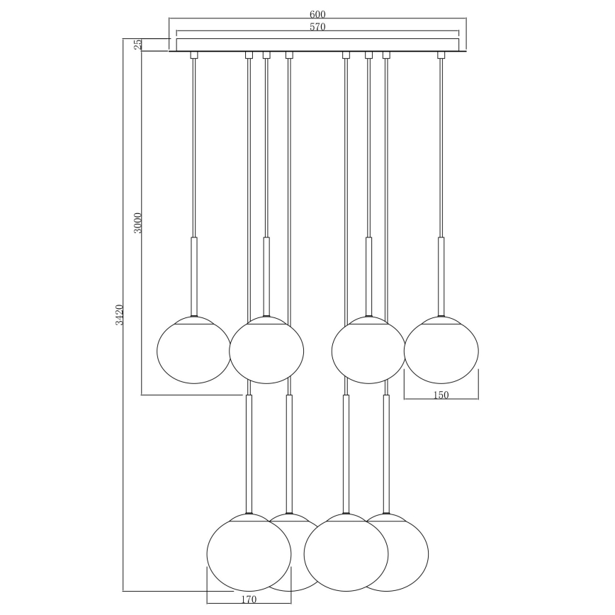 Ondaluce - Lustra uz troses JEWEL 8xE14/10W/230V Ø 70 cm melna/dūmaina melna
