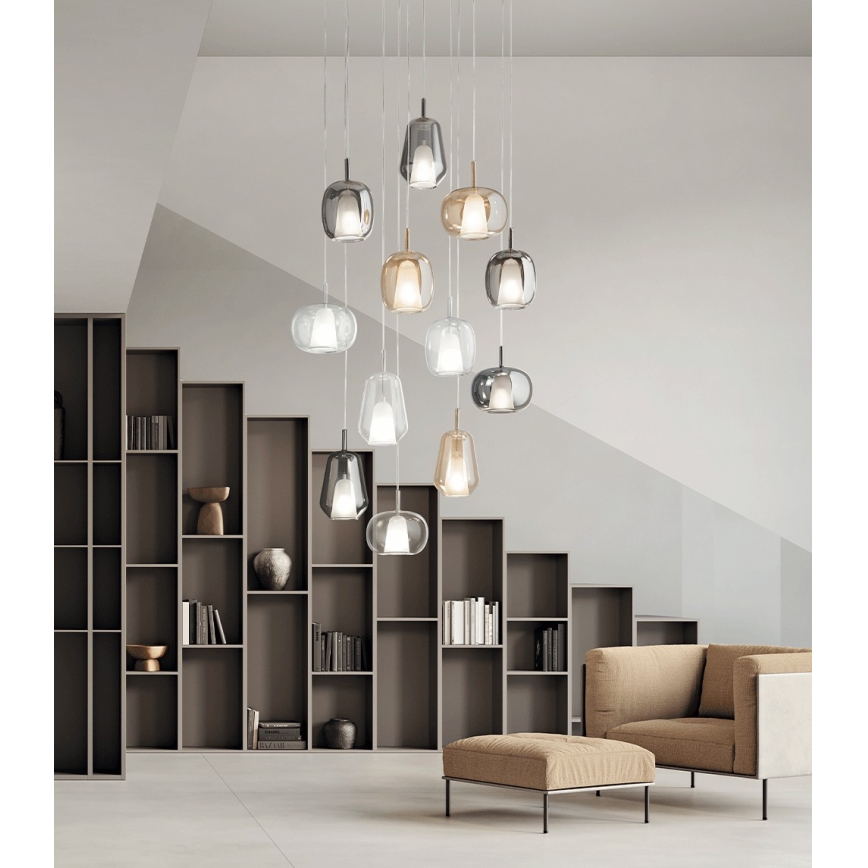 Ondaluce - Lustra uz troses THELMA 1xE27/15W/230V Ø 19 cm zelta/dūmakaini bēšs