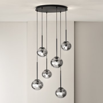 Ondaluce - Pakaramā lampa ar kabeli JEWEL 6xE14/10W/230V Ø 55 cm dūmakaina melna