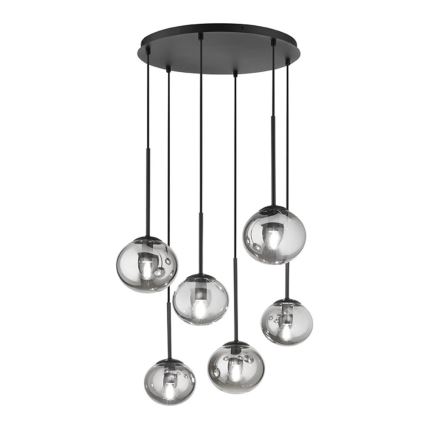 Ondaluce - Pakaramā lampa ar kabeli JEWEL 6xE14/10W/230V Ø 55 cm dūmakaina melna