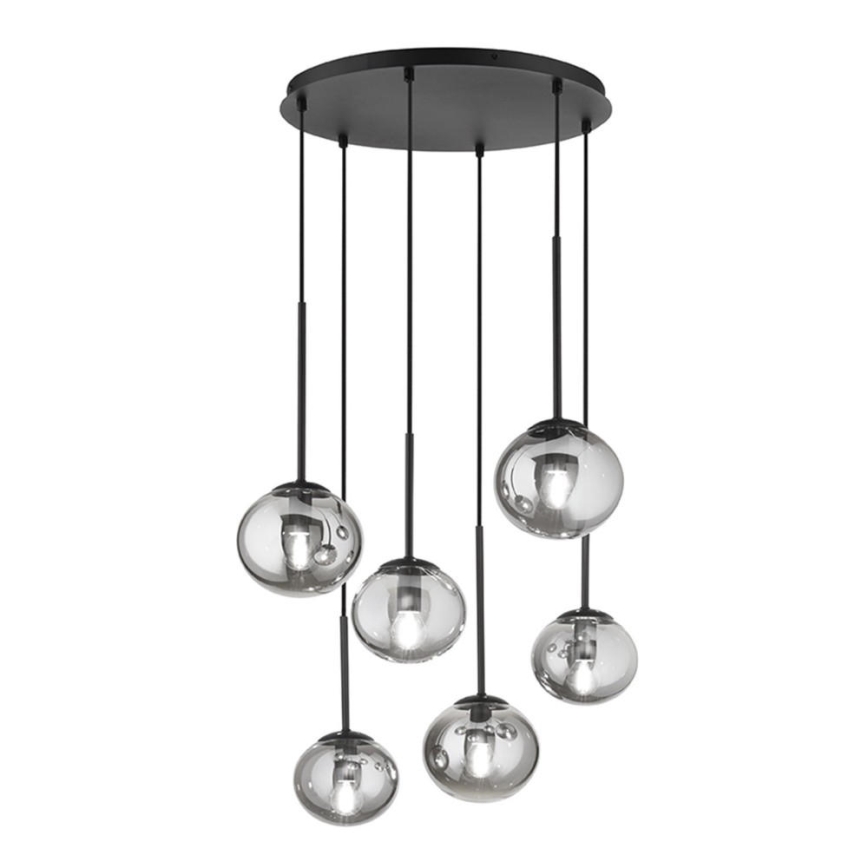 Ondaluce - Pakaramā lampa ar kabeli JEWEL 6xE14/10W/230V Ø 55 cm dūmakaina melna