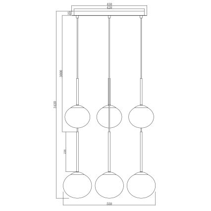 Ondaluce - Pakaramā lampa ar kabeli JEWEL 6xE14/10W/230V Ø 55 cm dūmakaina melna