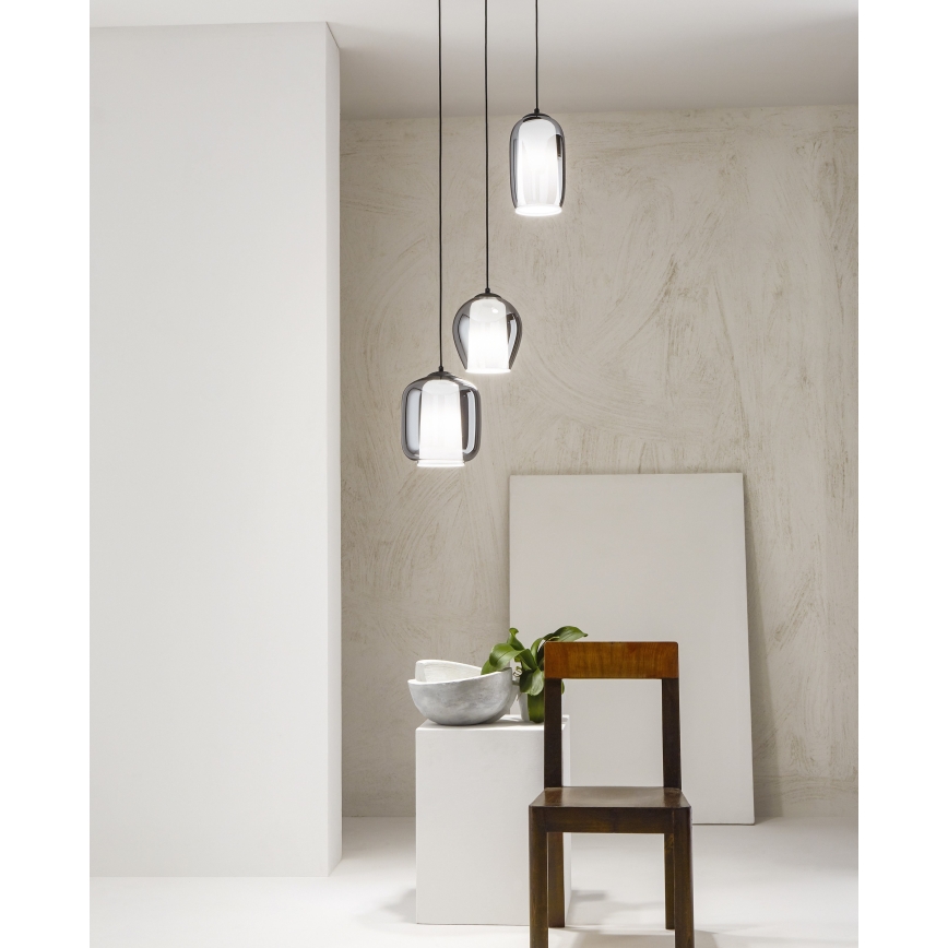Ondaluce - Pakaramā lampa ar vadu BONNIE 1xE27/15W/230V diametrs 15,5 cm melna/dūmota melna