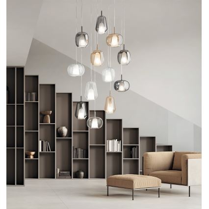 Ondaluce - Pakaramā lampa ar vadu THELMA 1xE27/15W/230V Ø 19 cm zeltaina/caurspīdīga
