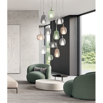 Ondaluce - Pakaramā lampa ar vadu THELMA 1xE27/15W/230V Ø 19 cm zeltaina/caurspīdīga