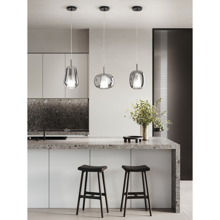 Ondaluce - Pakaramā lampa THELMA ar vadu, 1xE27/15W/230V, Ø 19,5 cm, melna/dūmakaini pelēka