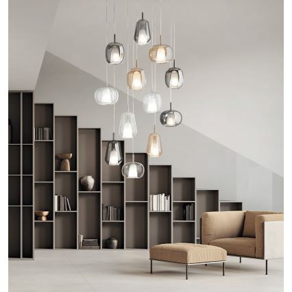 Ondaluce - Pakaramā lampa uz kabeļa THELMA 1xE27/15W/230V Ø 19 cm melna/dūmota pelēka