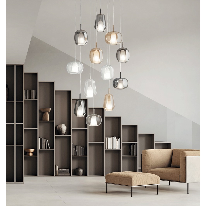 Ondaluce - Pakaramā lampa uz kabeļa THELMA 1xE27/15W/230V Ø 19 cm melna/dūmota pelēka