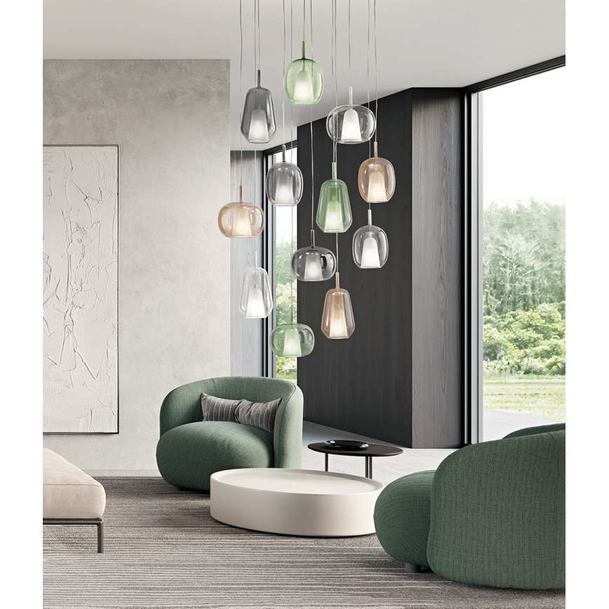 Ondaluce - Pakaramā lampa uz vada THELMA 1xE27/15W/230V Ø 19,5 cm zelta/caurspīdīga