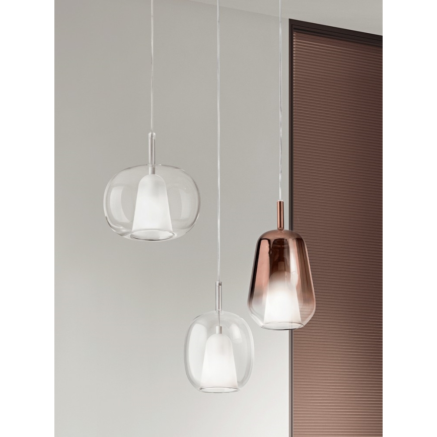 Ondaluce - Pakaramā lampa uz vada THELMA 1xE27/15W/230V Ø 19,5 cm zelta/caurspīdīga