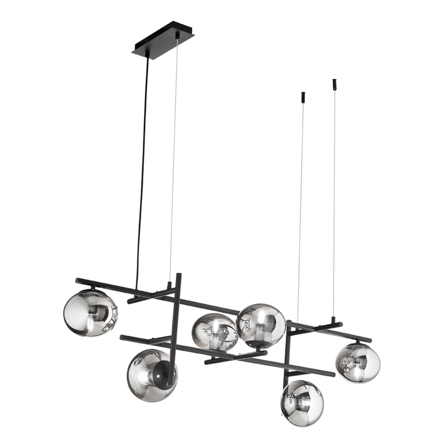 Ondaluce - Pakaramā lustra uz kabeļa JEWEL 6xE14/10W/230V melna/dūmakaina melna
