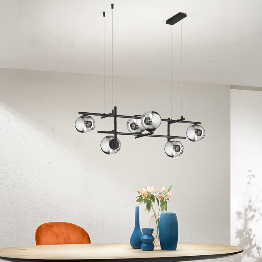 Ondaluce - Pakaramā lustra uz kabeļa JEWEL 6xE14/10W/230V melna/dūmakaina melna
